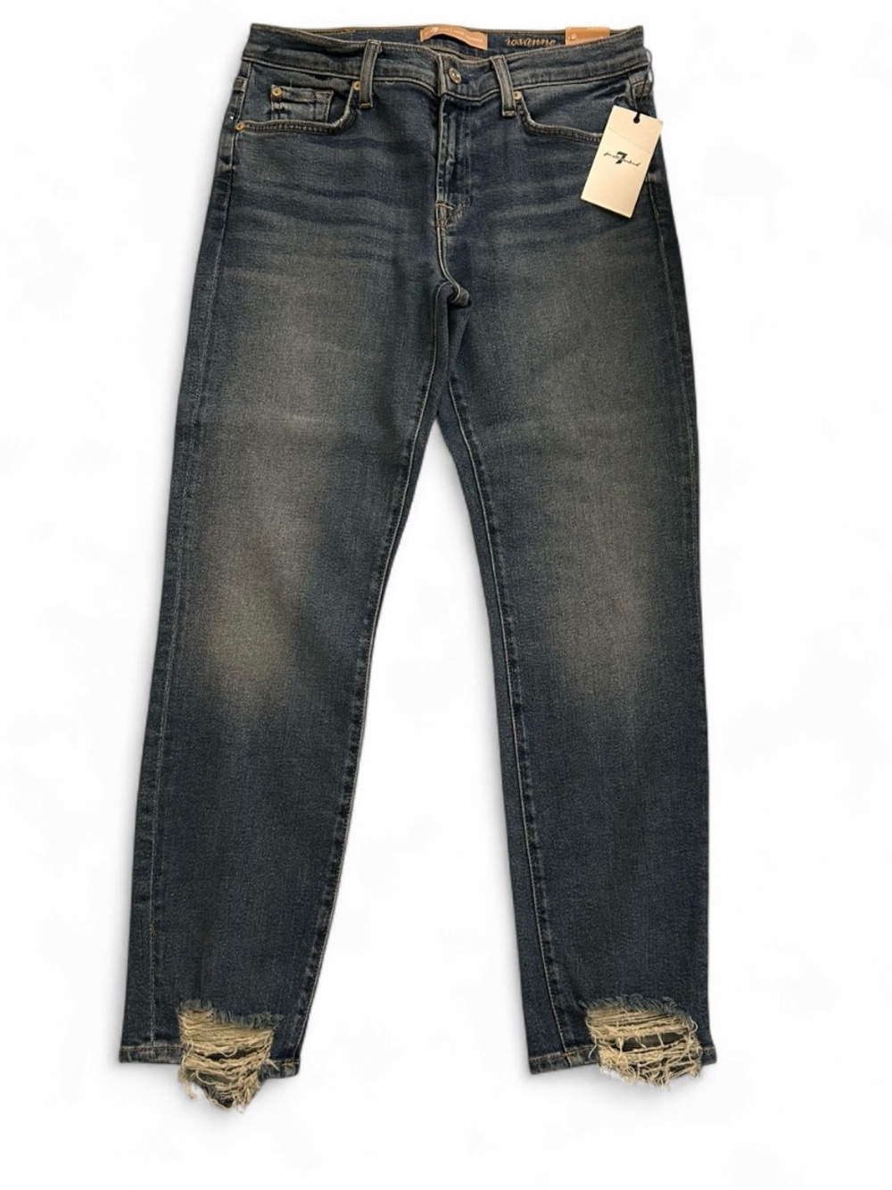 7 For All Mankind Distressed Dark Blue Ankle Jeans